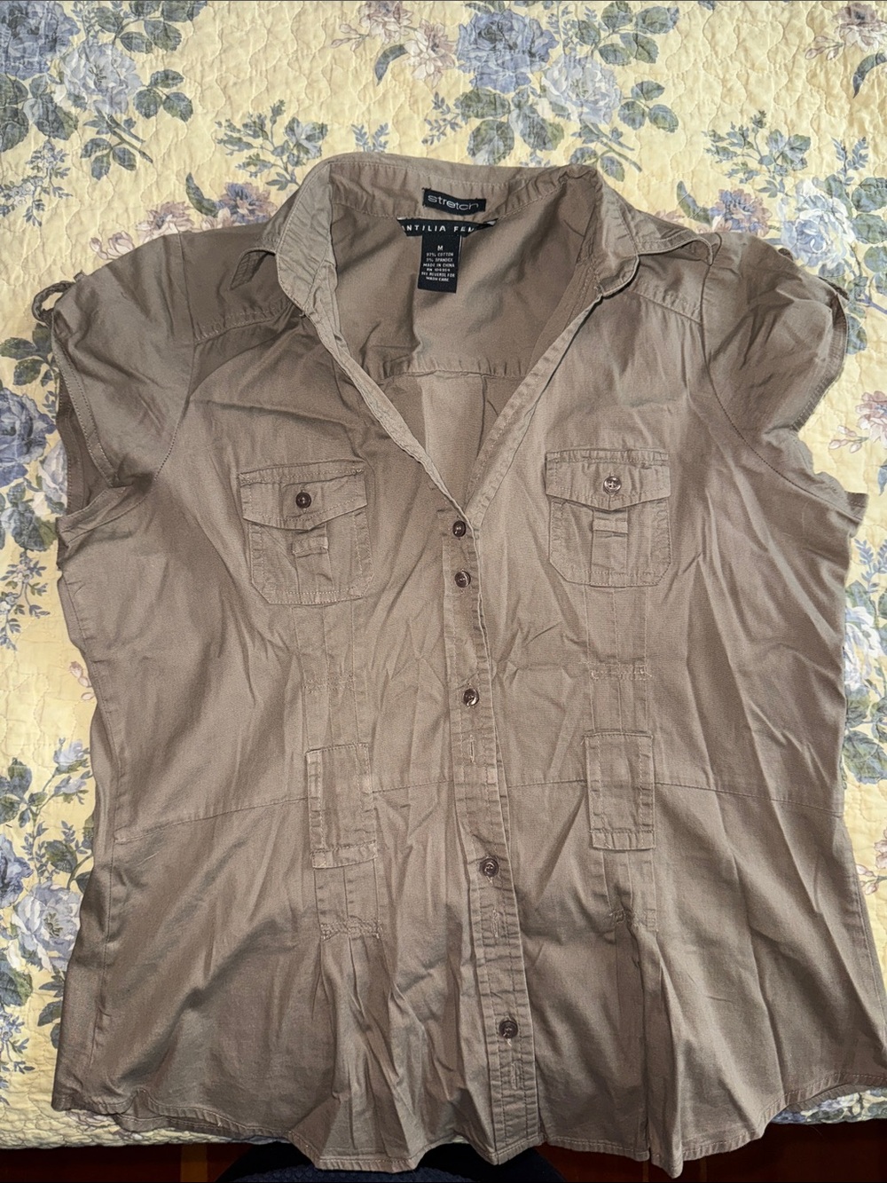 Apt. 9 Short-Sleeve Button Utility Cotton Shirt in Khaki